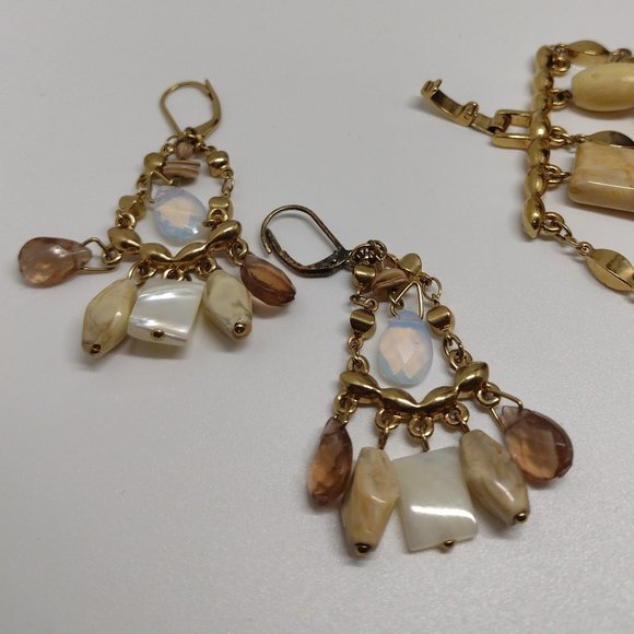 Three Piece Set Necklace in Tones of Cream, Blues, Pinks and Gold - Picture 6 of 13